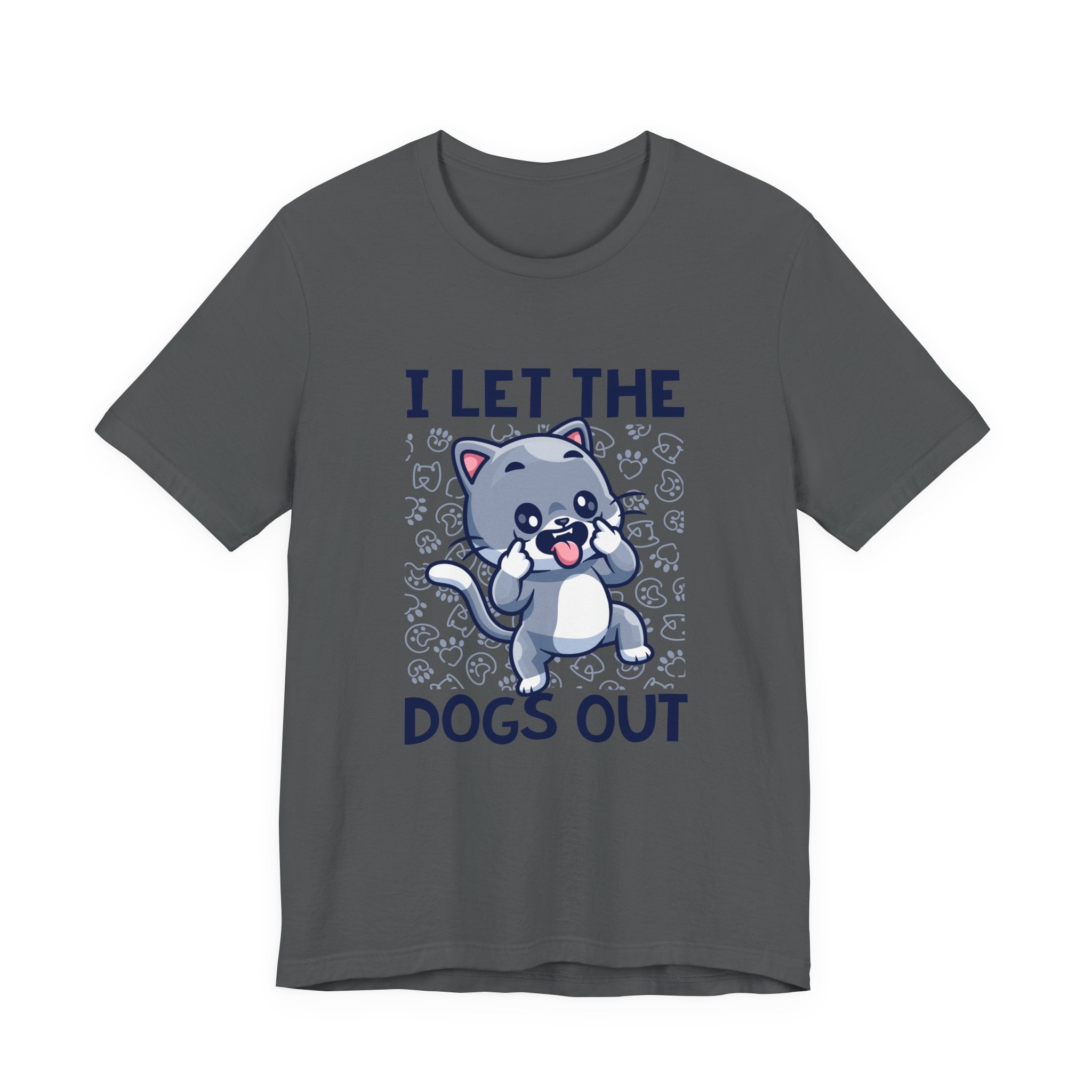 I Let the Dogs Out T-Shirt – Teasing Cat with Paw Prints Graphic Tee