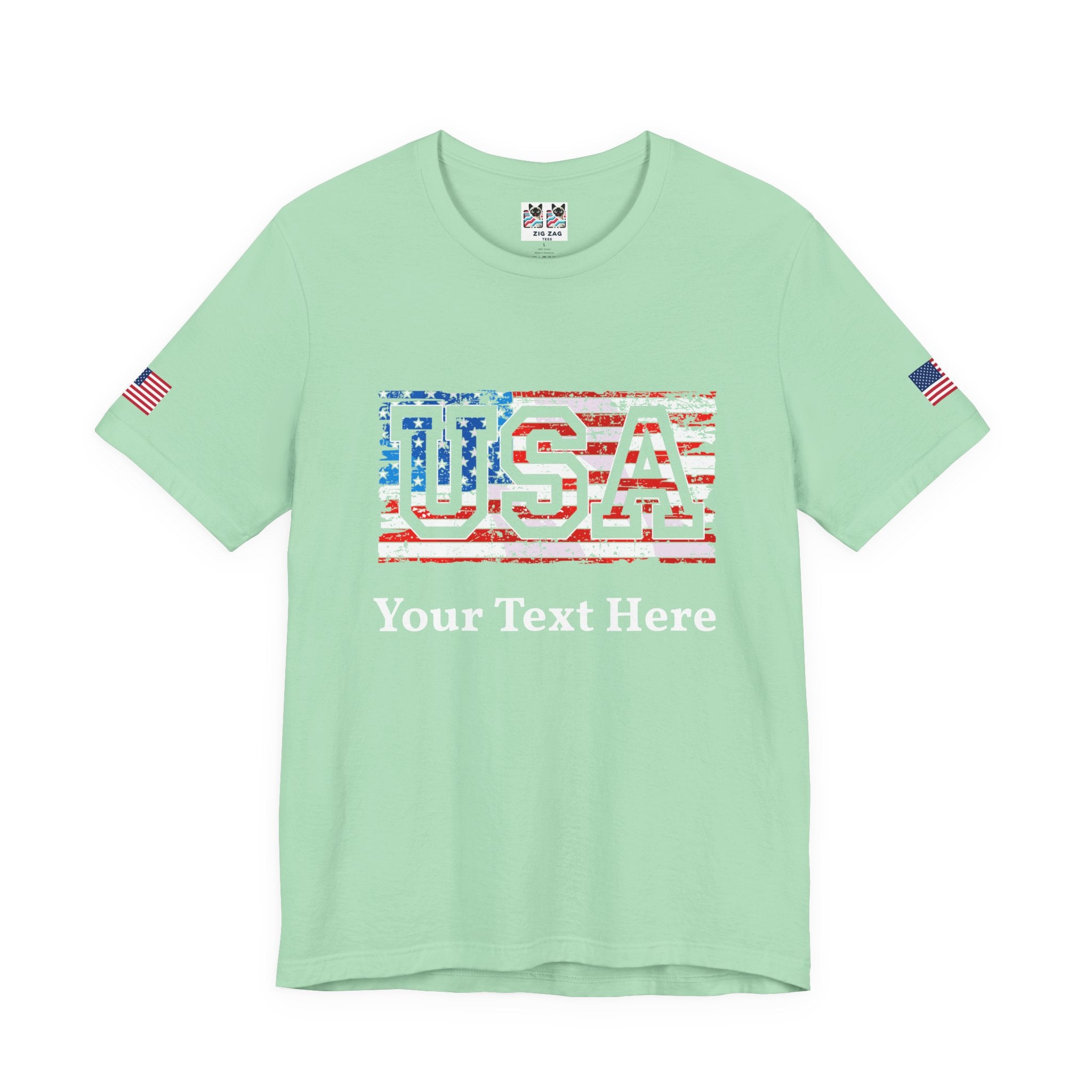 Custom T-Shirt - USA Vintage Collegiate T-Shirt – Retro American Flag Typography Graphic Tee