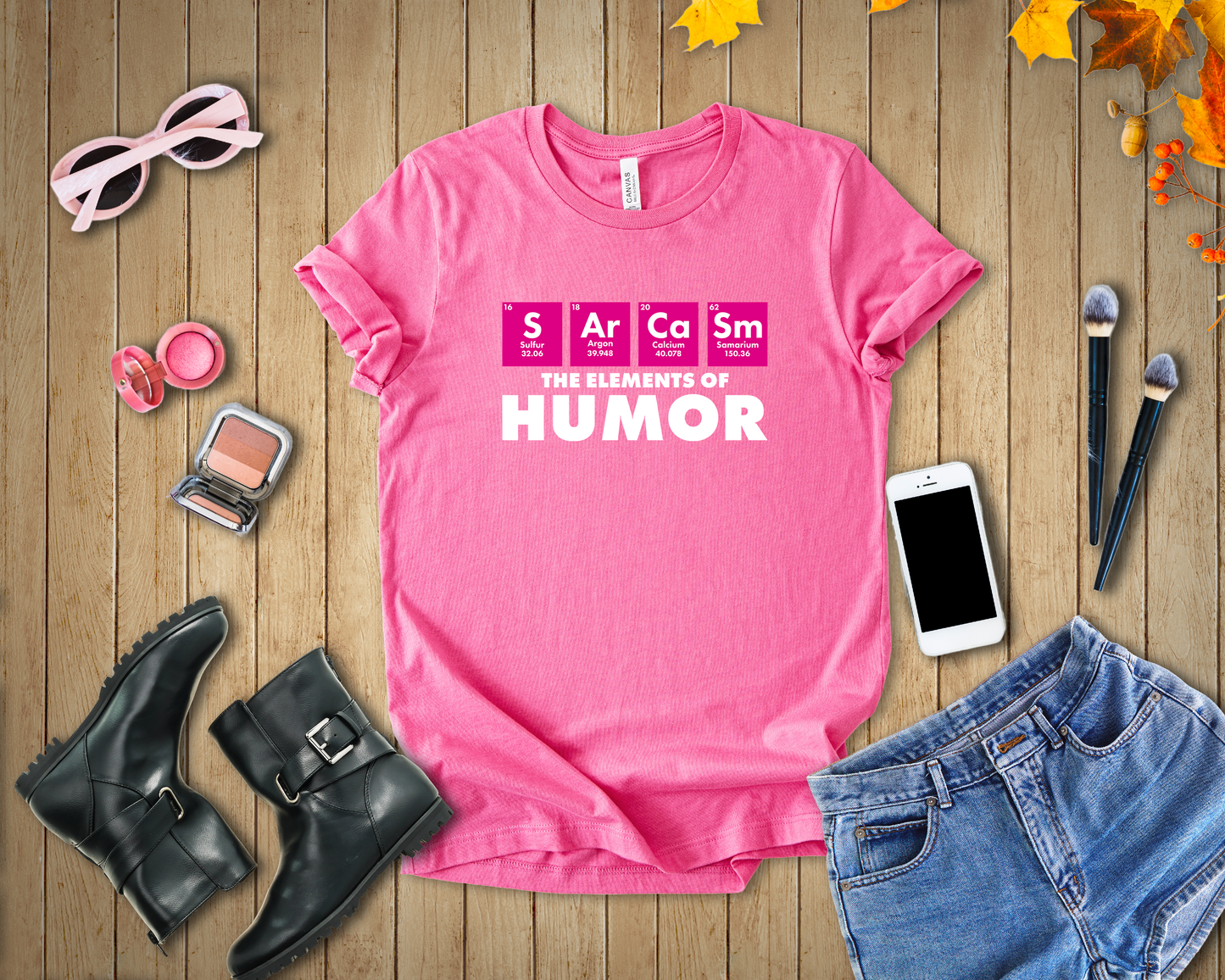 The Elements of Humor Tshirt – Sarcasm Chemistry Pun with Element Symbols