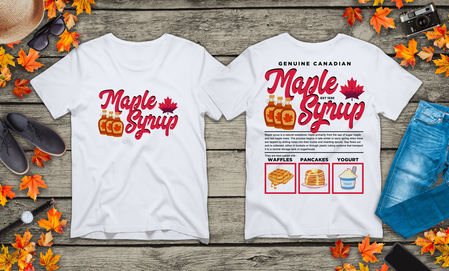 Maple Syrup Breakfast Lovers Tshirt – Waffles, Pancakes & Yogurt