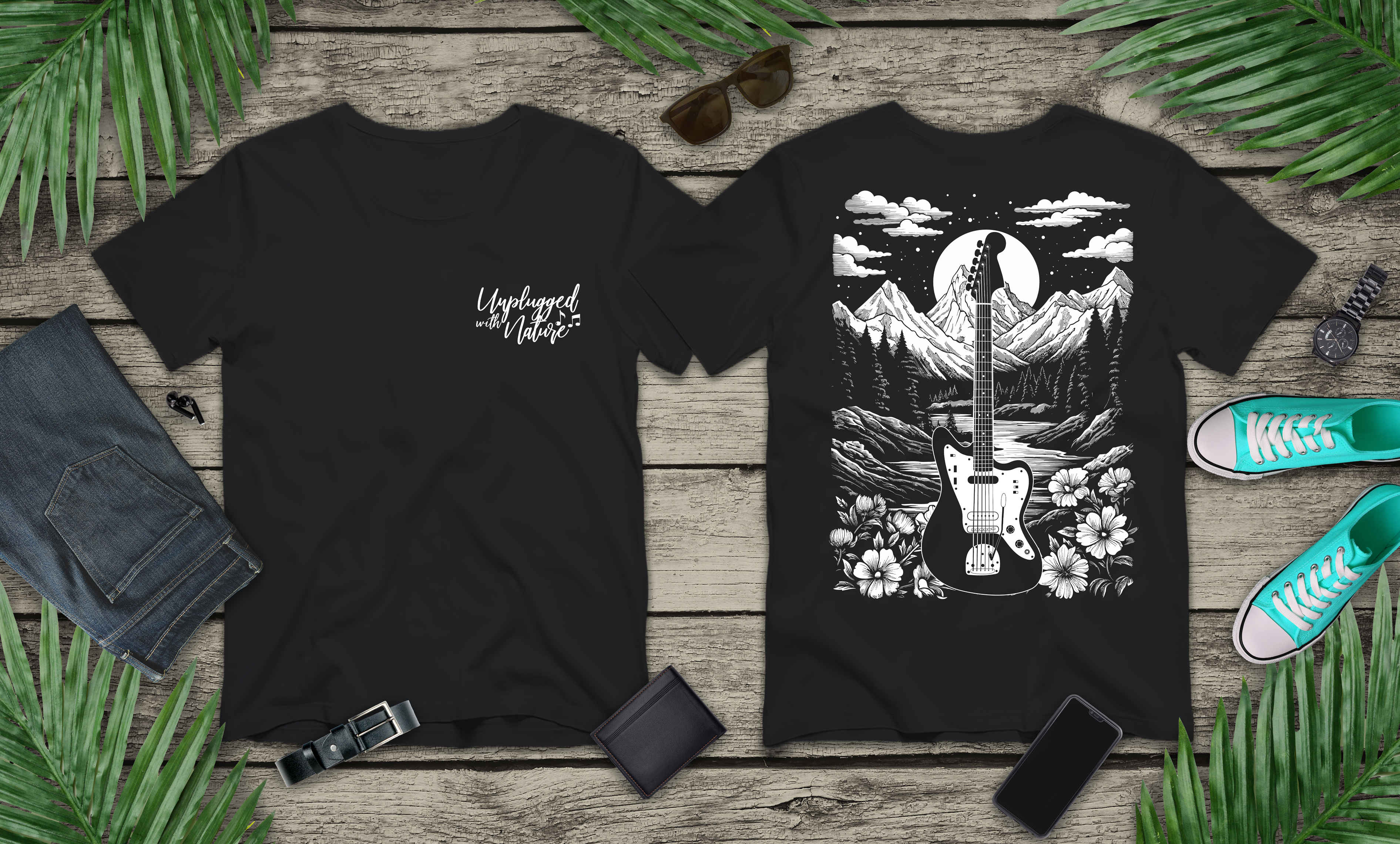 Unplugged With Nature Guitar Landscape T-Shirt