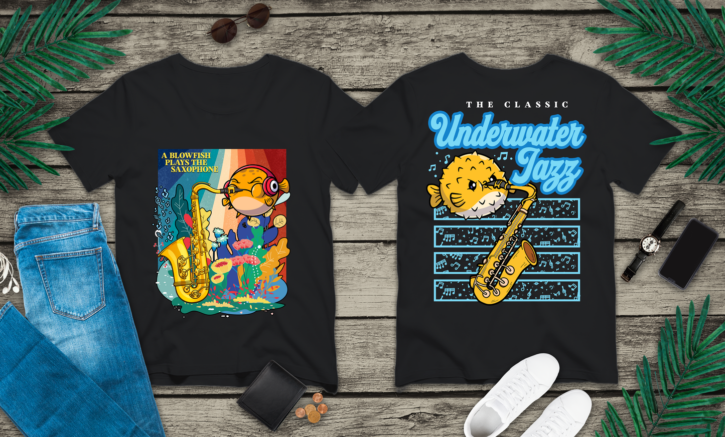 Underwater Jazz Blowfish Saxophone T-Shirt