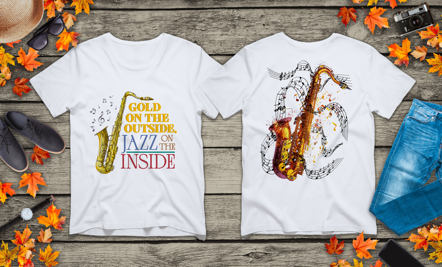 Gold on the Outside Jazz on the Inside Saxophone T-Shirt