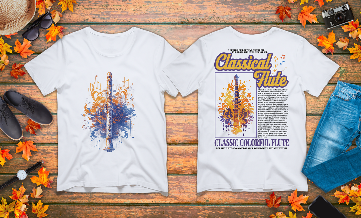 Classic Colorful Flute Music Notes Classical Flute T-Shirt