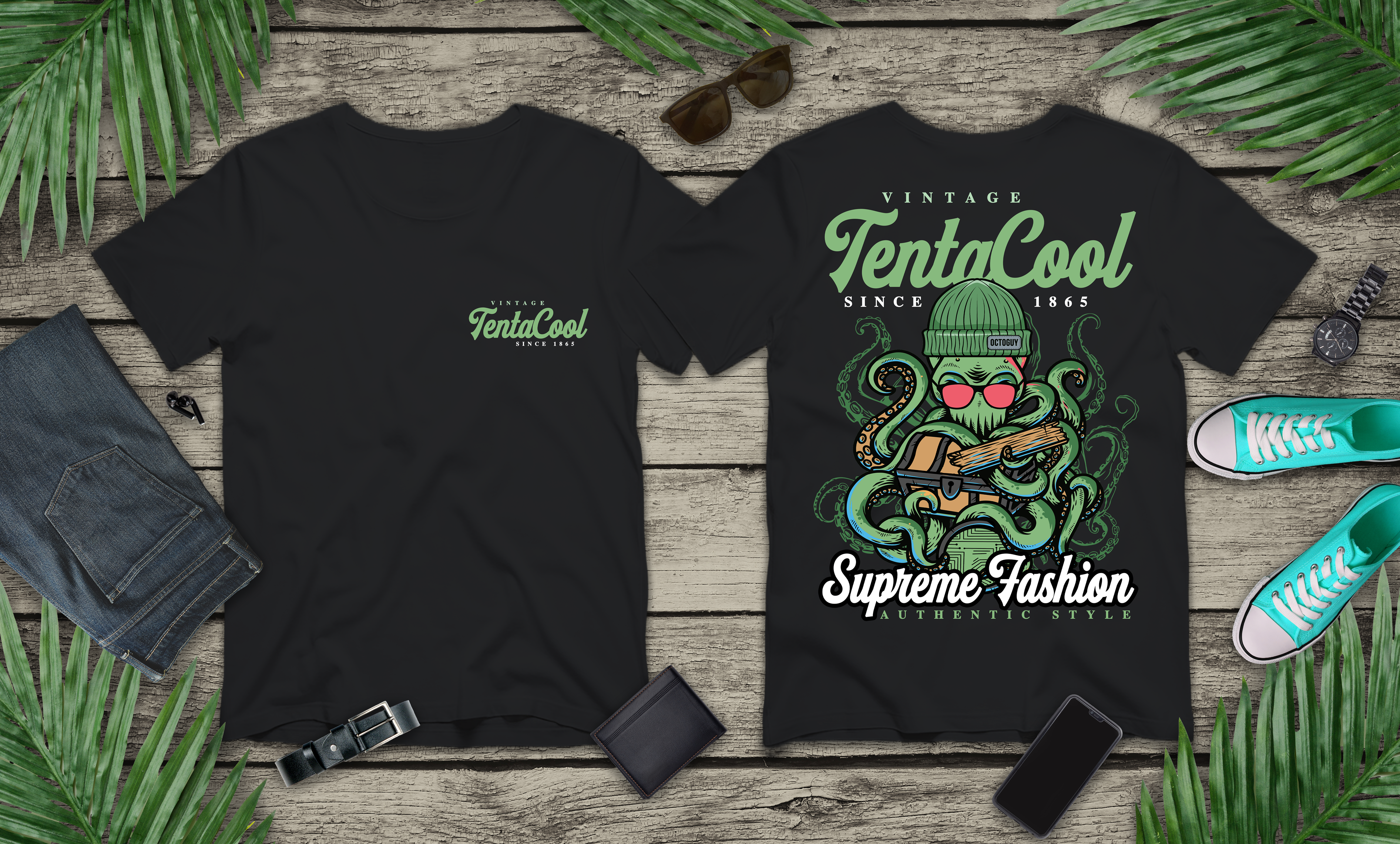 Vintage Tentacool T-Shirt – Cool Octopus with Treasure Chest Graphic