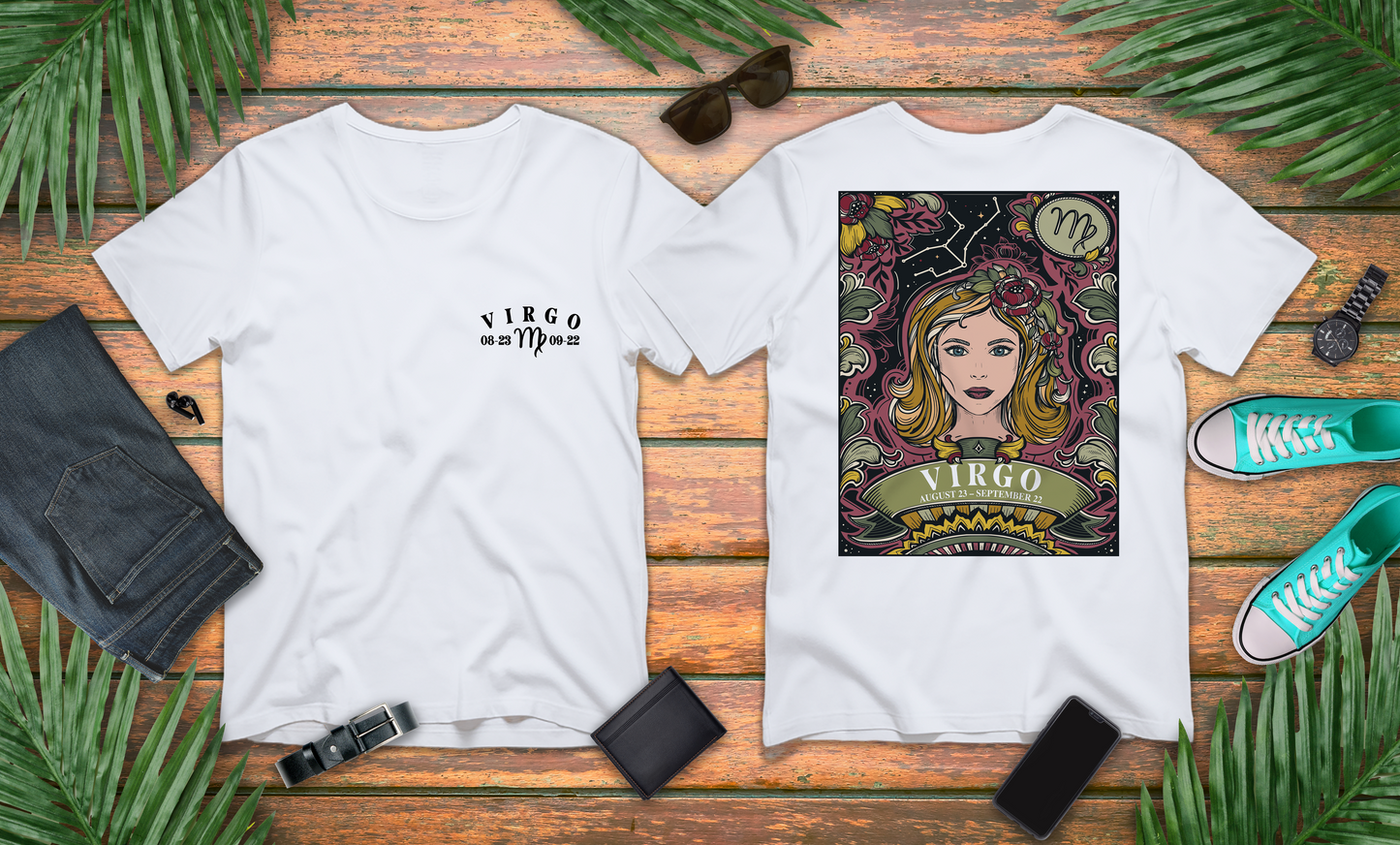 Virgo Constellation & Floral Zodiac T-Shirt – August 23 to September 22