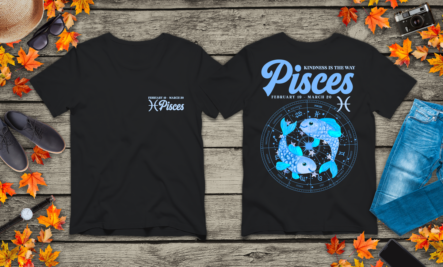Pisces Kindness Is the Way T-Shirt – Zodiac Wheel Edition