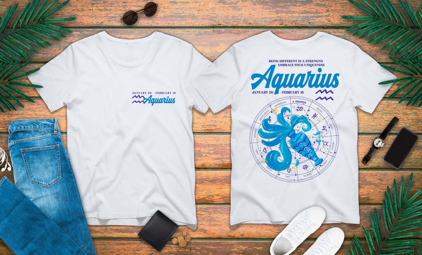 Aquarius Zodiac T-Shirt – Embrace Your Uniqueness Zodiac Wheel