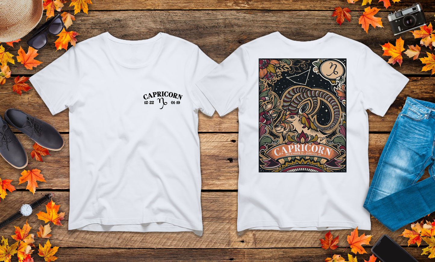 Capricorn Constellation & Floral Zodiac T-Shirt – December 22 to January 19