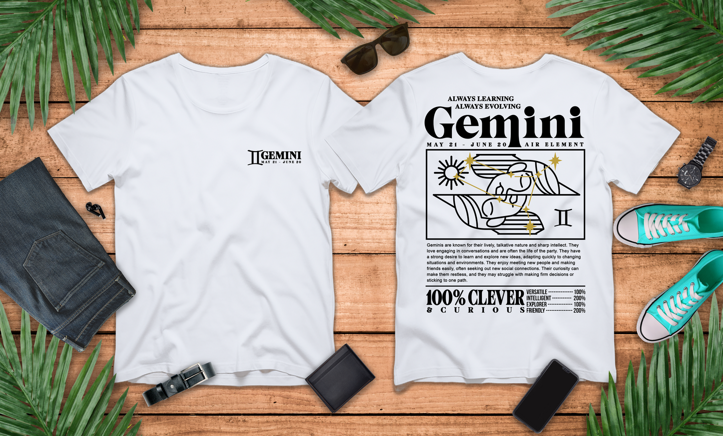 Gemini Zodiac T-Shirt – Clever and Curious Air Sign Graphic