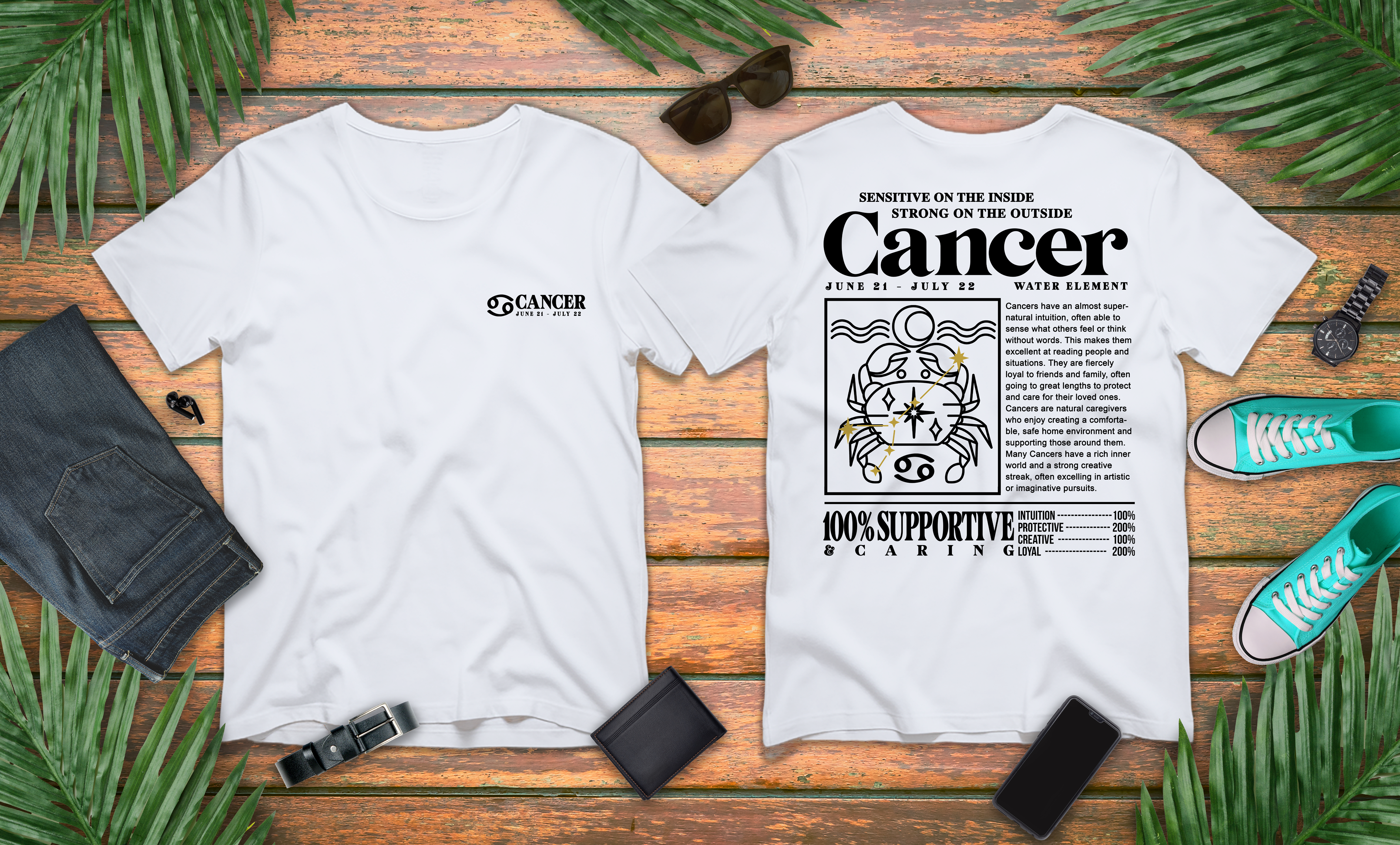 Cancer Zodiac T-Shirt – Sensitive Inside, Strong Outside with Water Element