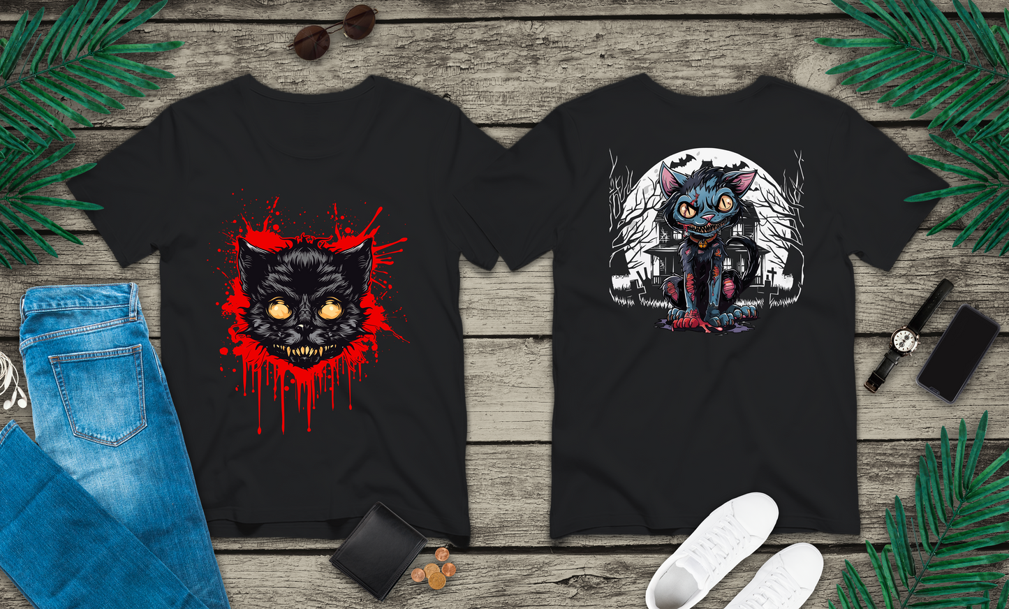 Haunted Zombie Cat Horror House T-Shirt
