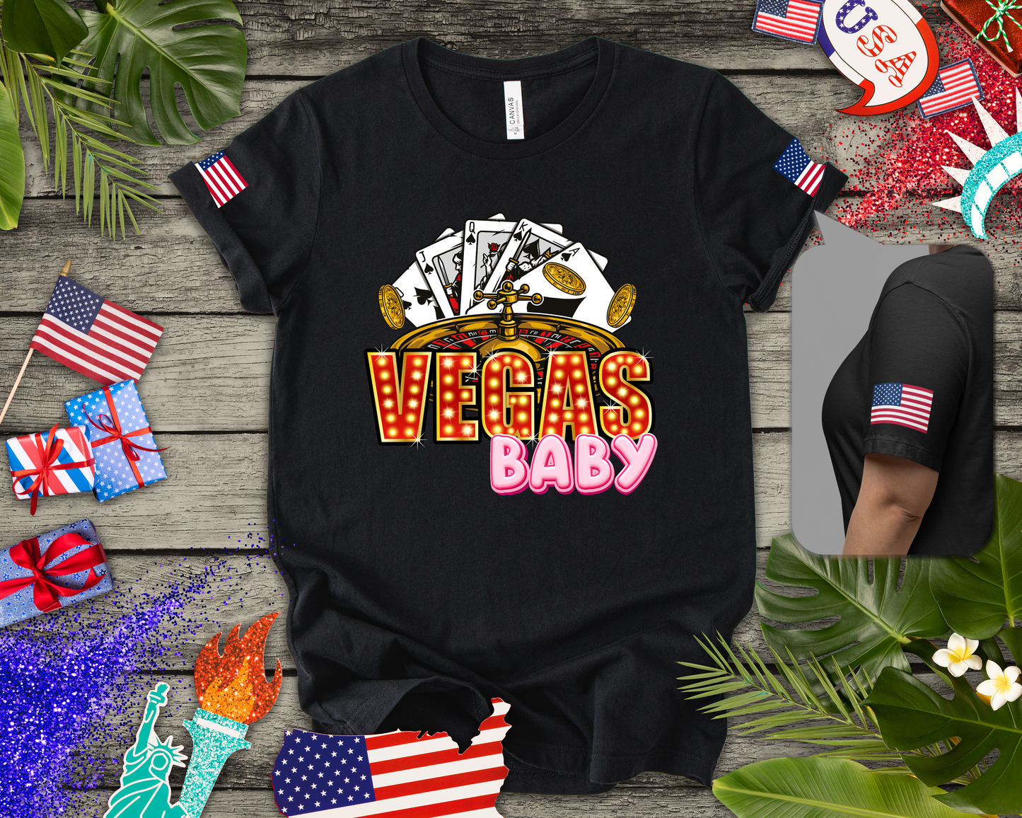 Vegas Baby T-Shirt - Casino Gambling Cards Roulette Dice Poker Chips Design