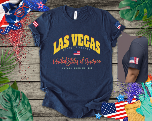 Las Vegas State of Nevada T-Shirt - Est 1905 Navy USA Flag Collegiate Design