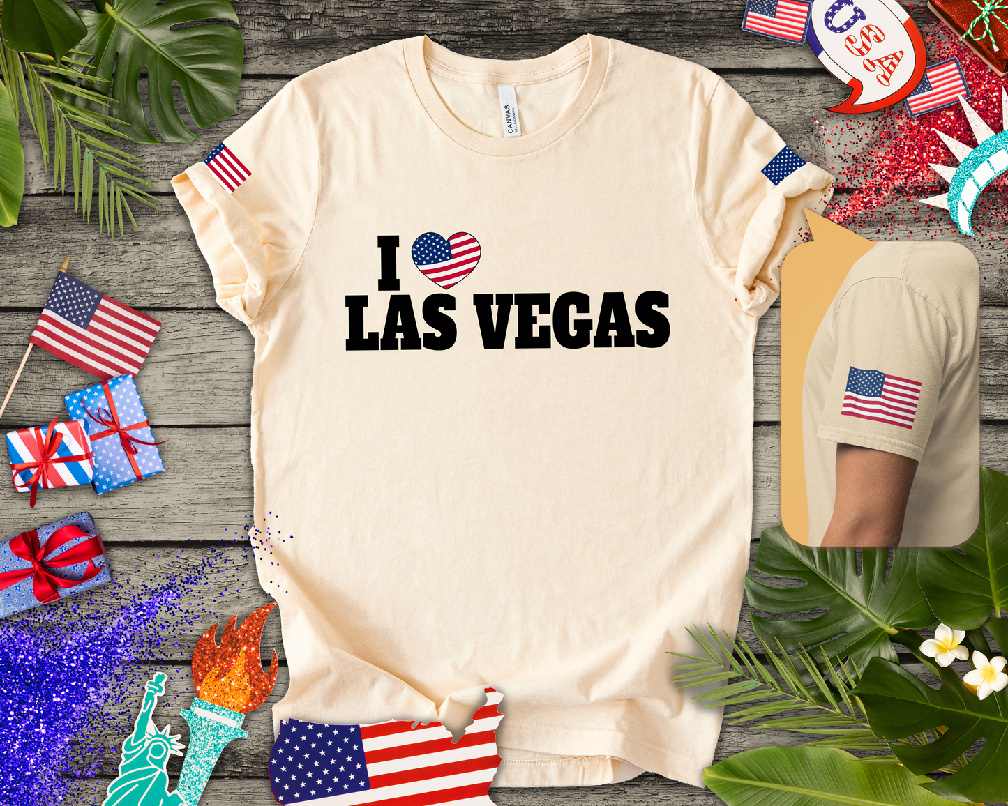 I Love Las Vegas T-Shirt - Classic USA Flag Heart Simple Nevada City Pride