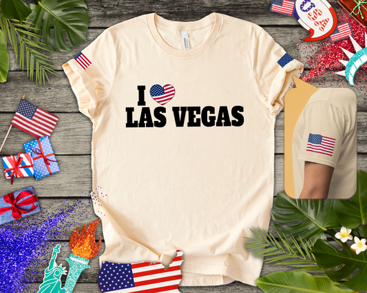 I Love Las Vegas T-Shirt - Classic USA Flag Heart Simple Nevada City Pride