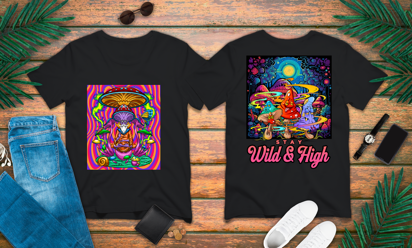 Psychedelic Mushroom Wizard Stay Wild & High T-Shirt
