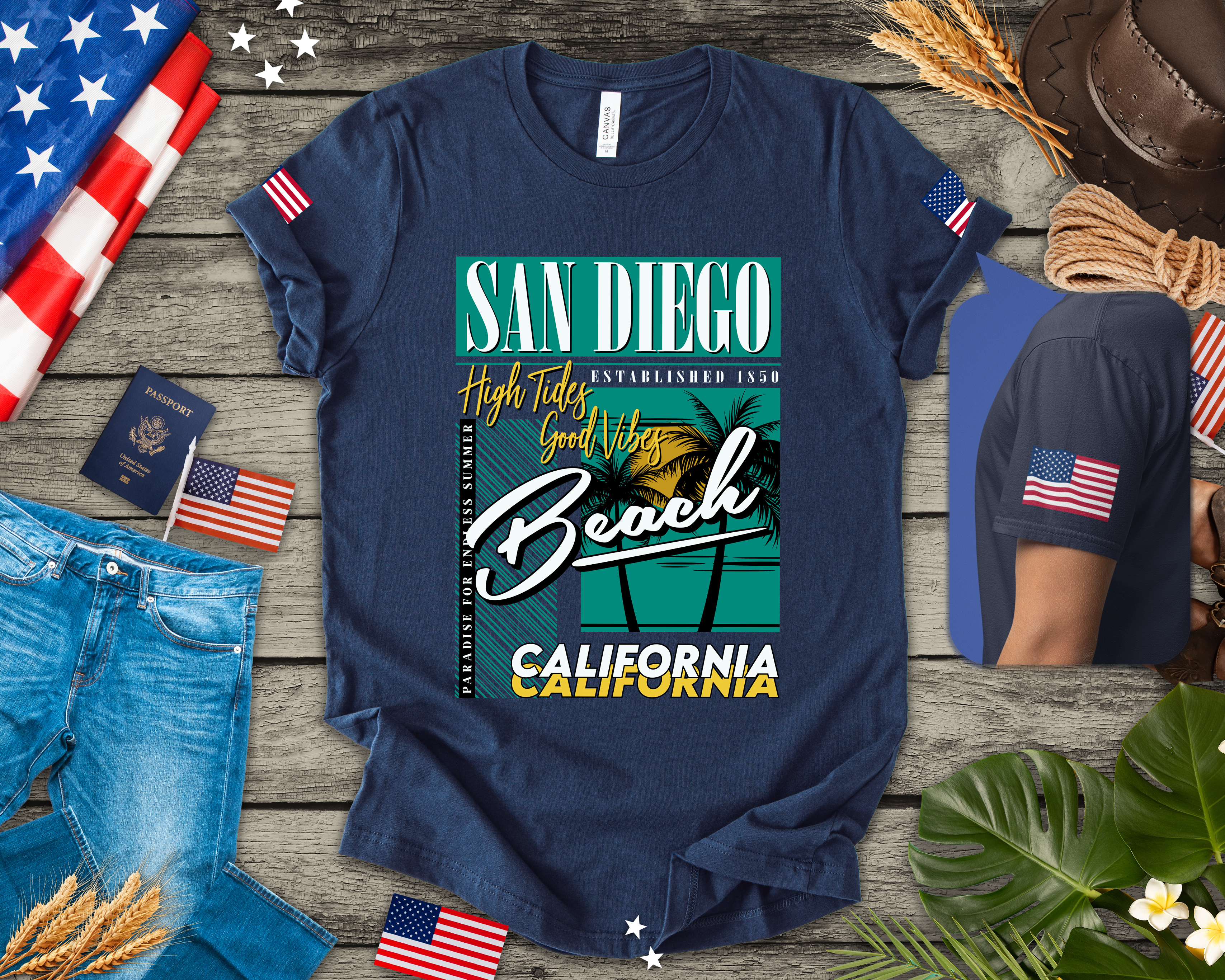San Diego California Beach T-Shirt – High Tides Good Vibes Paradise Summer Tee