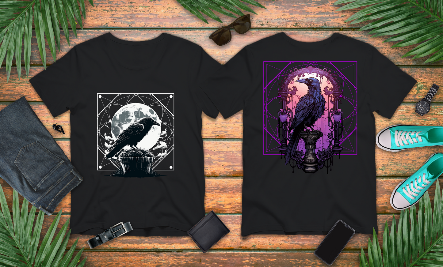 Moonlit Crow Purple Night T-Shirt