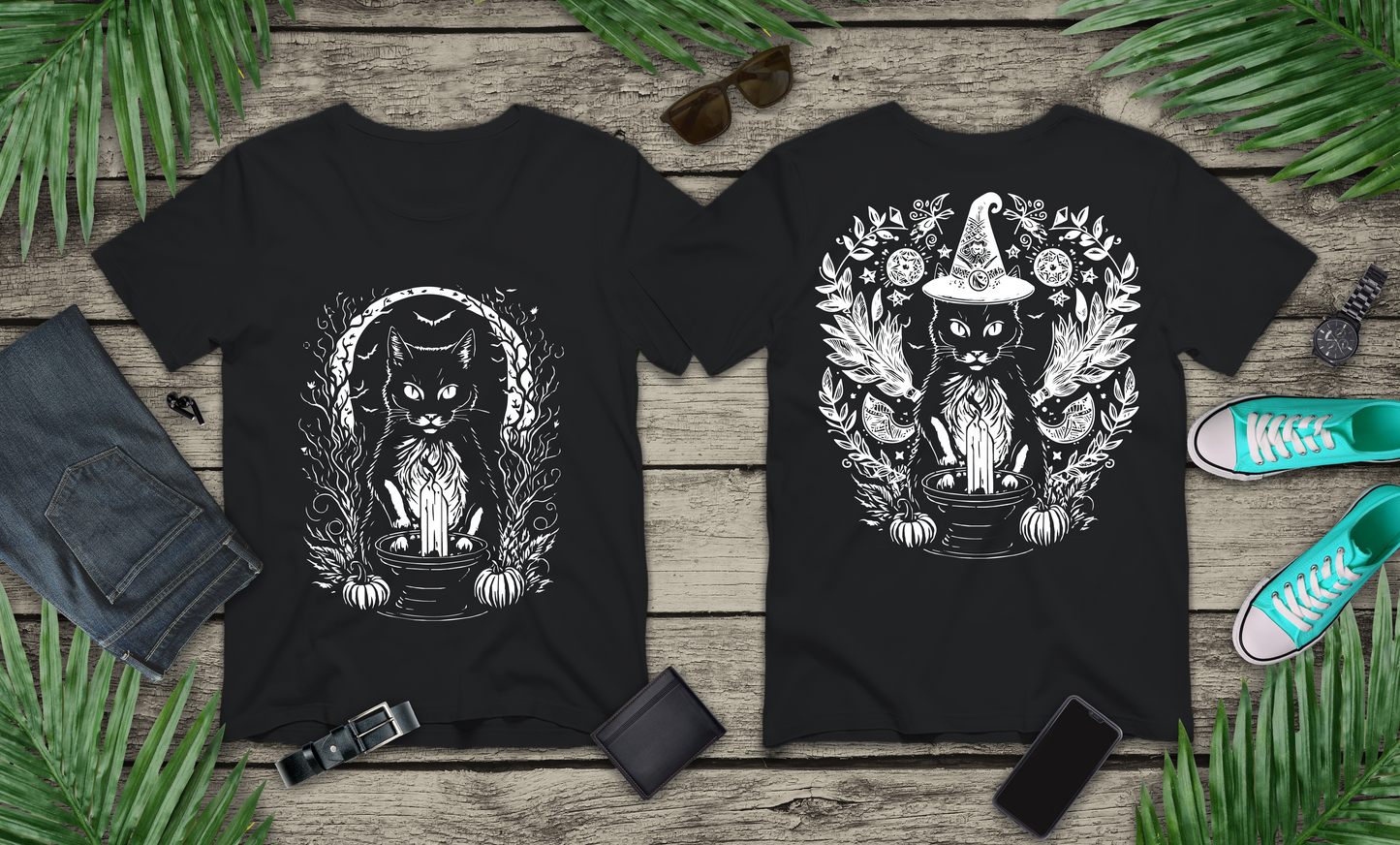 Witchy Black Cat Moon Candle Magic T-Shirt
