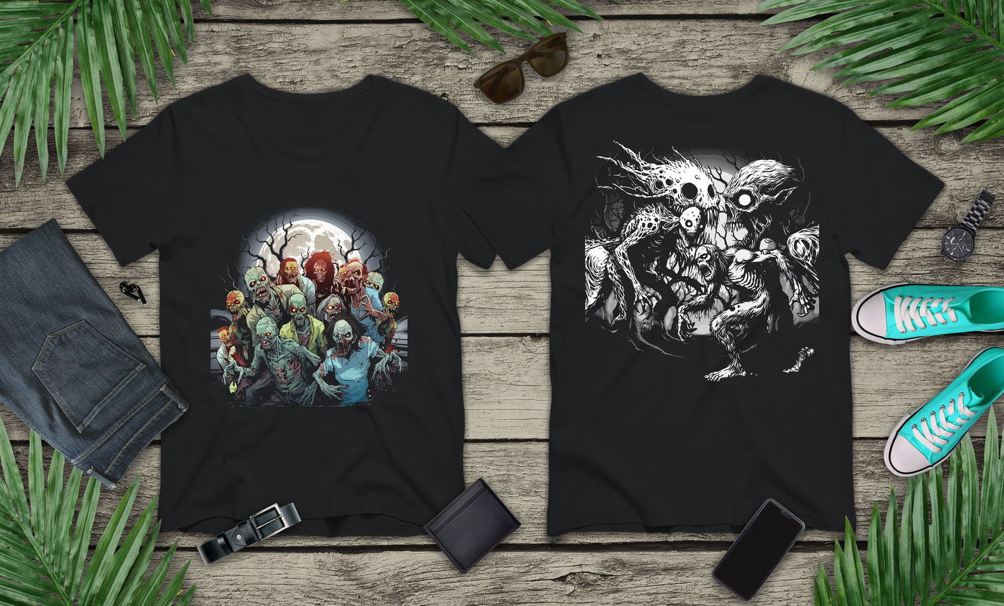 Zombie Horde vs Eldritch Monster Horror T-Shirt