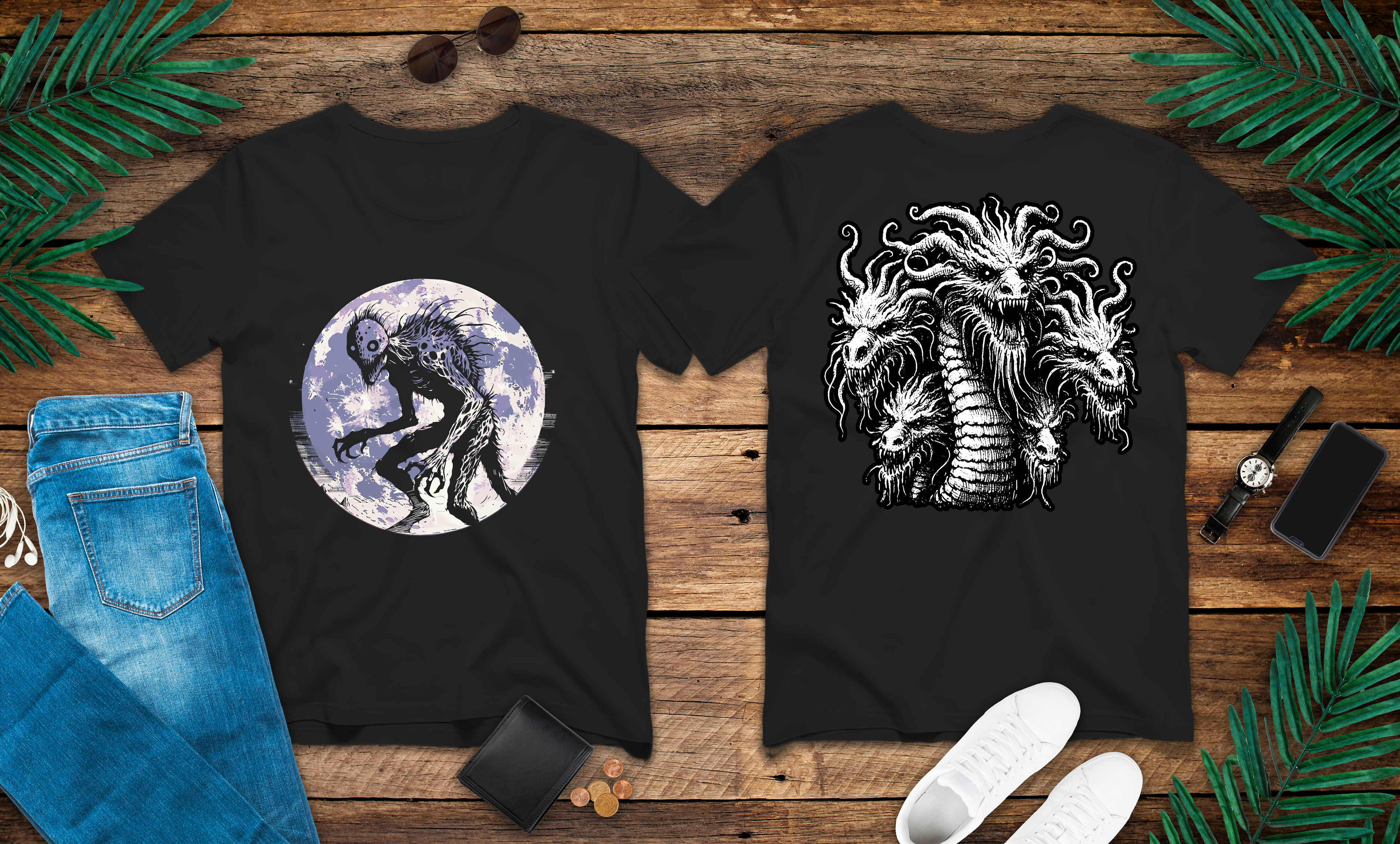 Full Moon Stalker and Hydra Horror T-Shirt