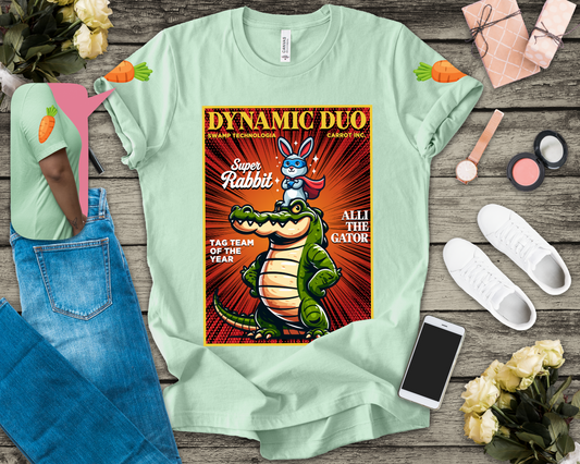 Dynamic Duo Rabbit Alligator T-Shirt – Super Rabbit Alli the Gator Tag Team Graphic Tee