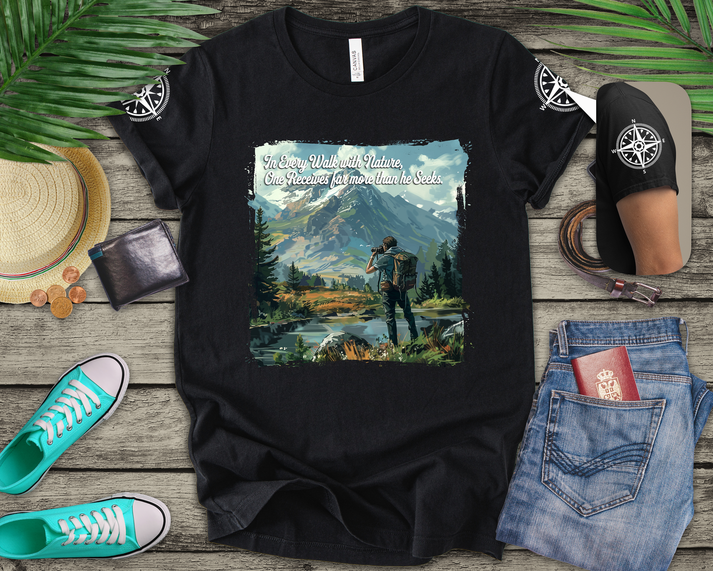 In Every Walk with Nature One Receives T-Shirt – Nature Quote Mountain Hiker Graphic Tee