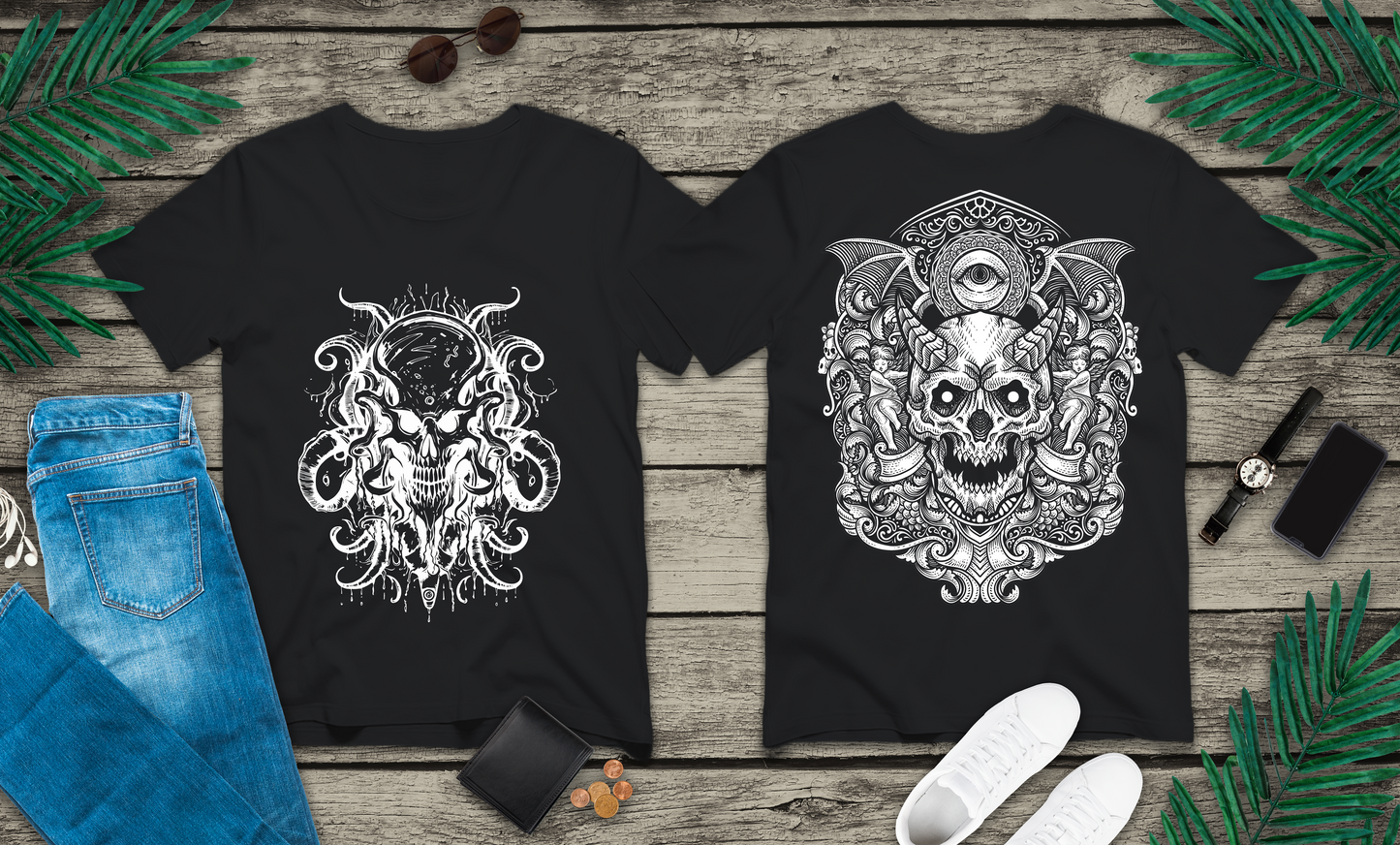 Occult All-Seeing Skull Ornamental Horror T-Shirt