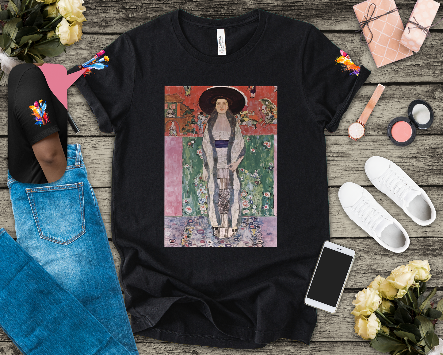 Art Nouveau Portrait T-Shirt – Elegant Woman in Ornate Kimono Style Dress Graphic Tee