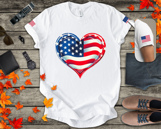 American Flag Heart T-Shirt – Love USA Patriotic Pride Graphic Tee