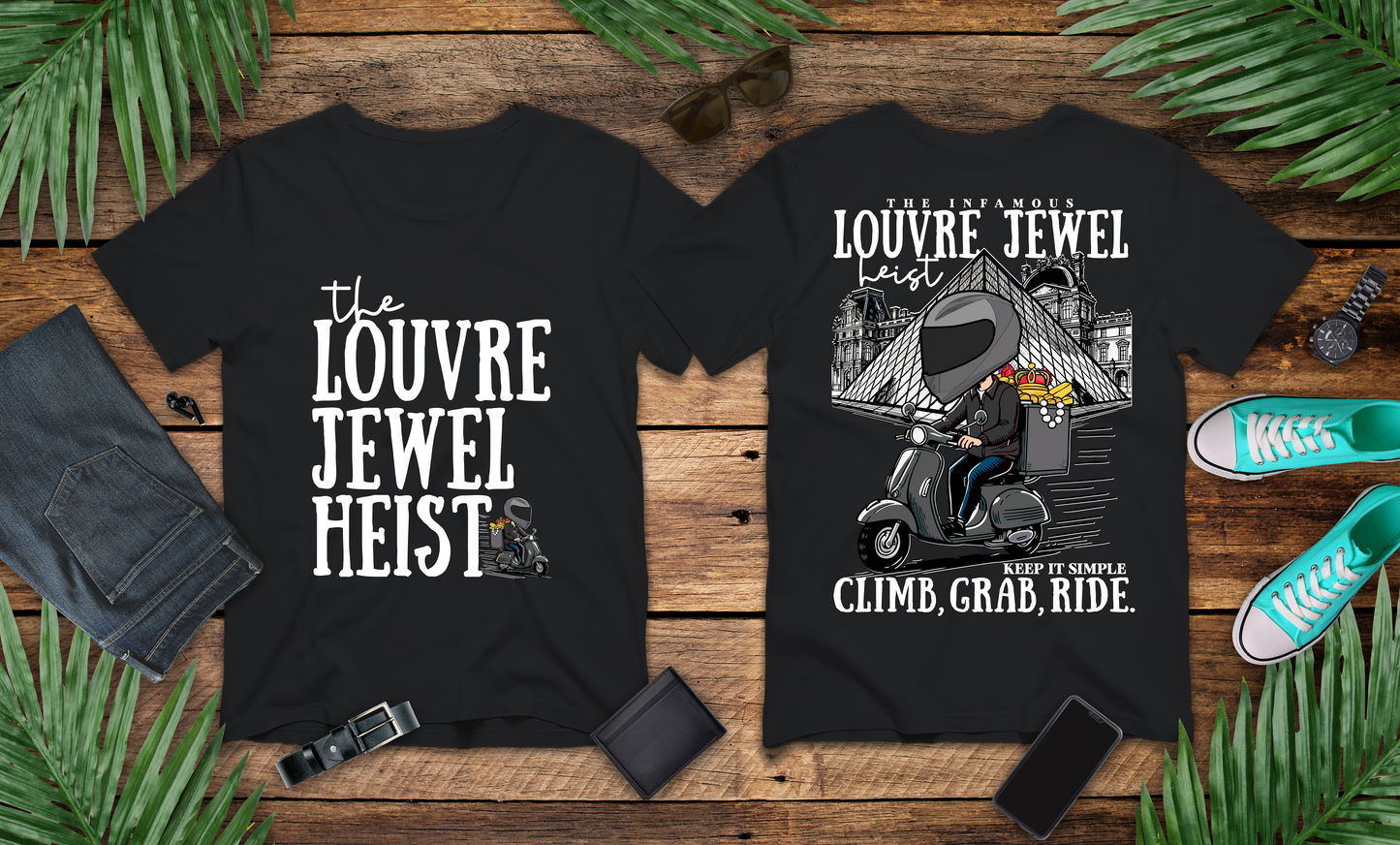 The Louvre Jewel Heist – Paris Heist Humor [White Text] T-Shirt