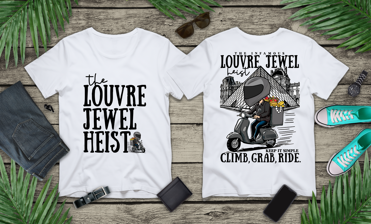 The Louvre Jewel Heist – Paris Heist Humor [Black Text] T-Shirt