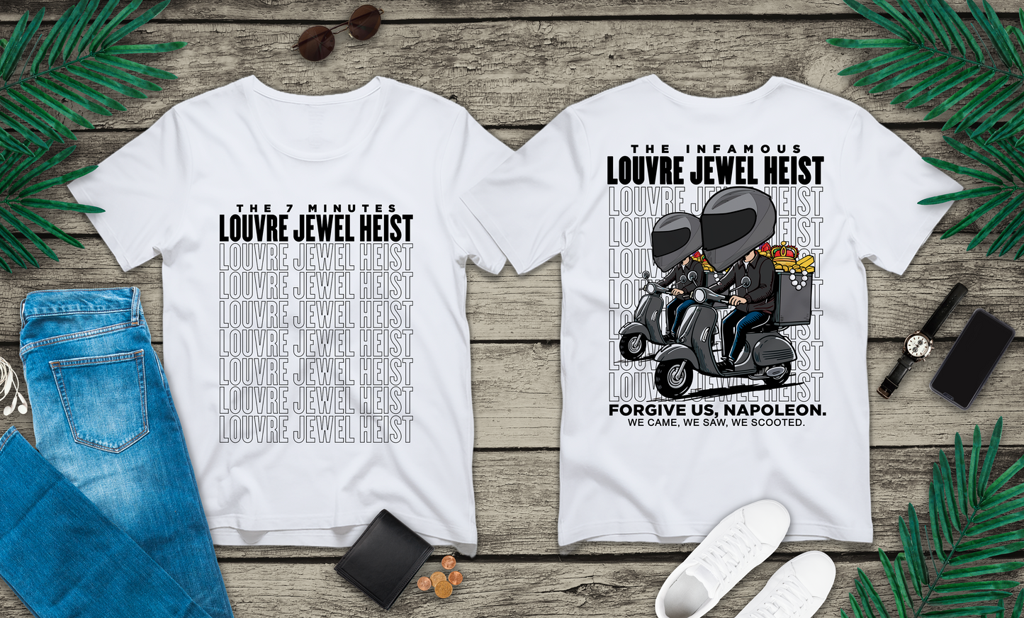 The 7 Minutes Louvre Jewel Heist – Napoleon’s Paris Getaway Tee [Black Text]