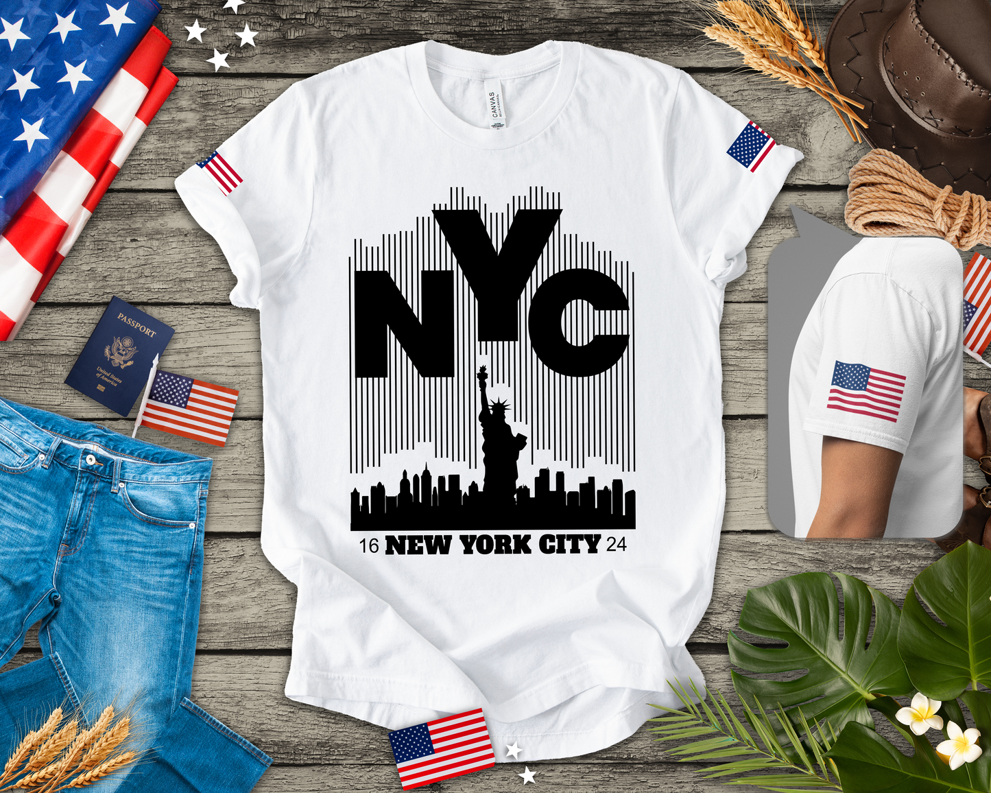 NYC Barcode T-Shirt - Modern New York City 1624 Minimalist Stripe Design