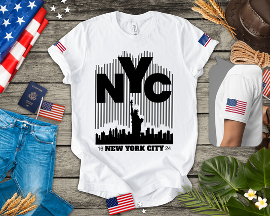NYC Barcode T-Shirt - Modern New York City 1624 Minimalist Stripe Design