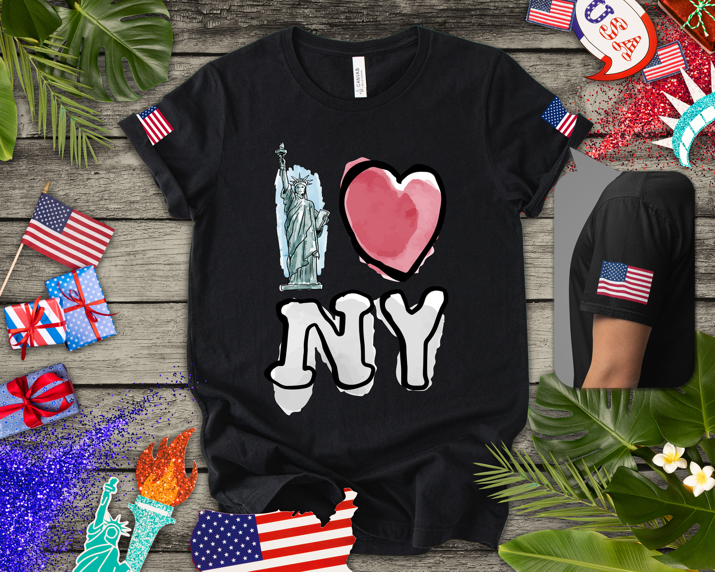 I Love NY T-Shirt - Statue of Liberty Pink Heart Black New York City Design