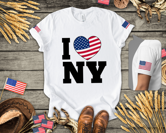 I Love NY T-Shirt - Classic USA Flag Heart Patriotic New York City Design