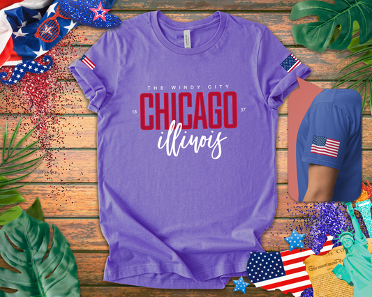 The Windy City Chicago T-Shirt - Chicago Illinois 1837 Purple Typography Design