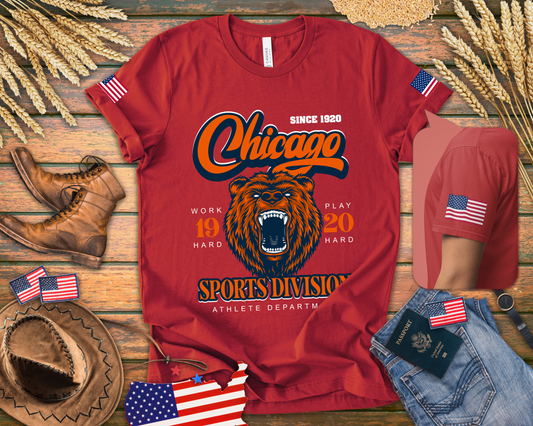 Chicago Sports Division T-Shirt - Since 1920 Bear Mascot Work Hard Play Hard
