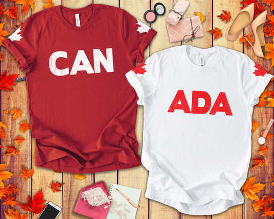 Canada Split Duo "CAN" & "ADA" - T-Shirt Set 2In1 Bundle [Red and White Only]