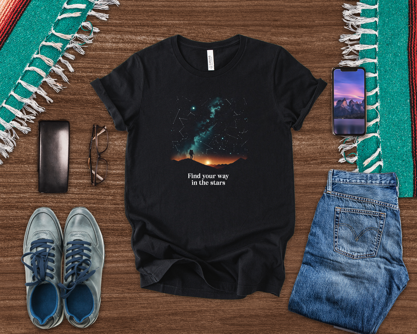 Starry Night Hiker Find Your Way in the Stars T-Shirt