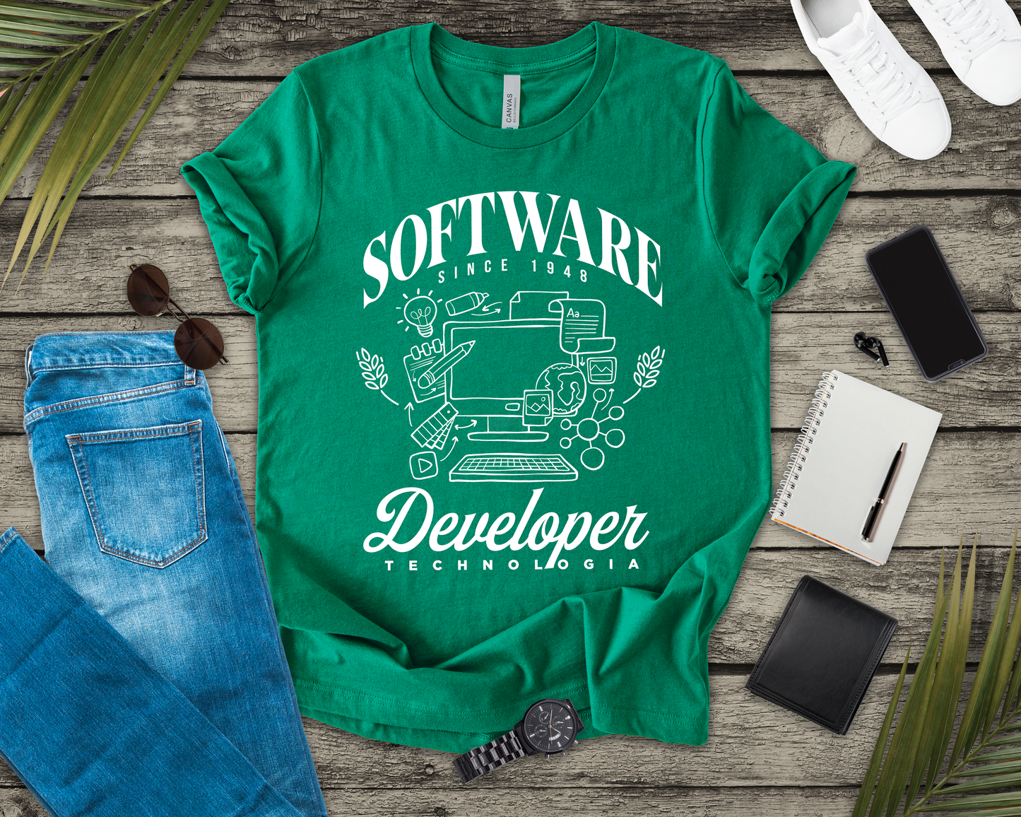 Software Developer Technologia Tshirt – Office Essentials Outline Design
