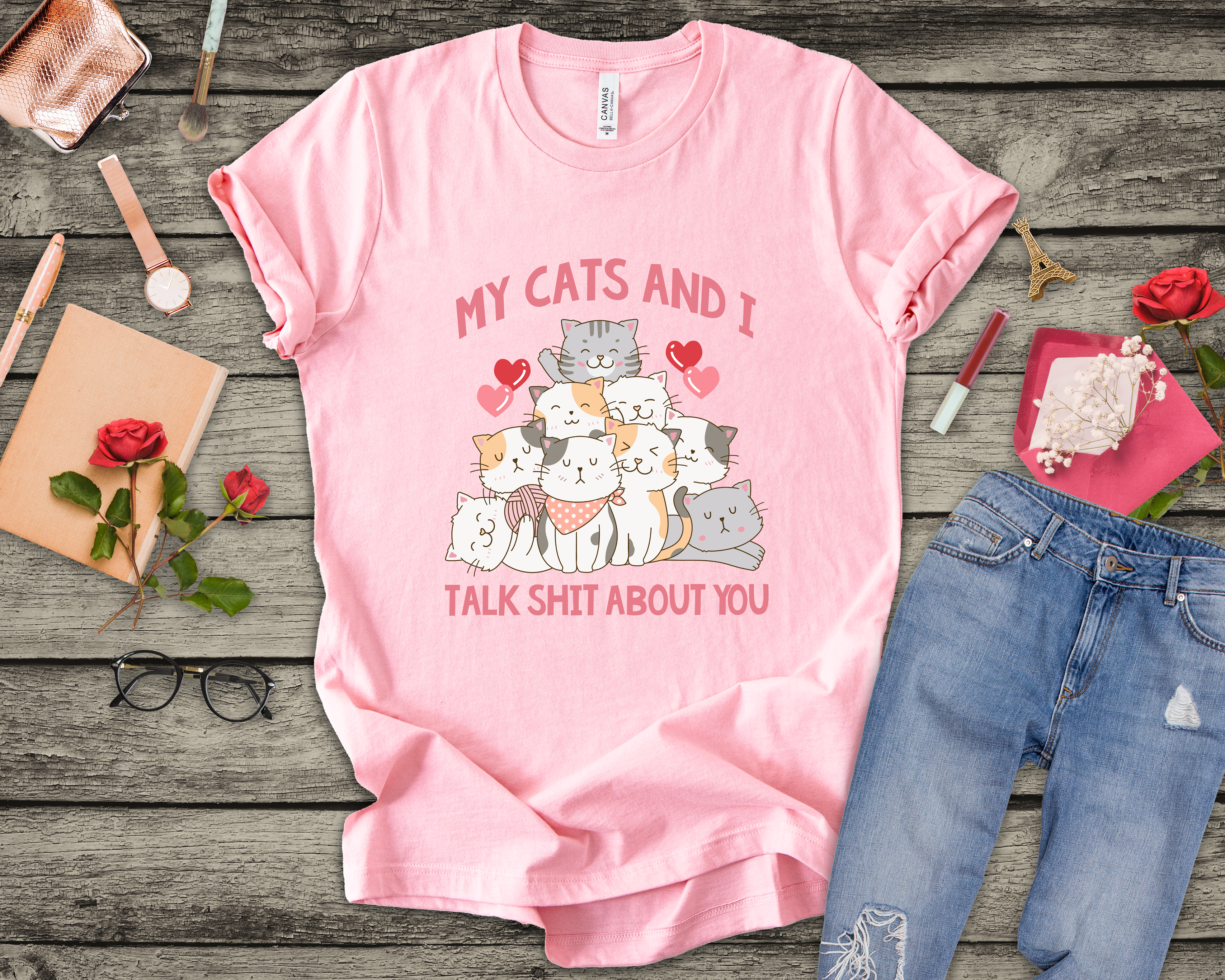 My Cats And I Talk Shit Tshirt Group of Cats Funny Sarcastic Text Design