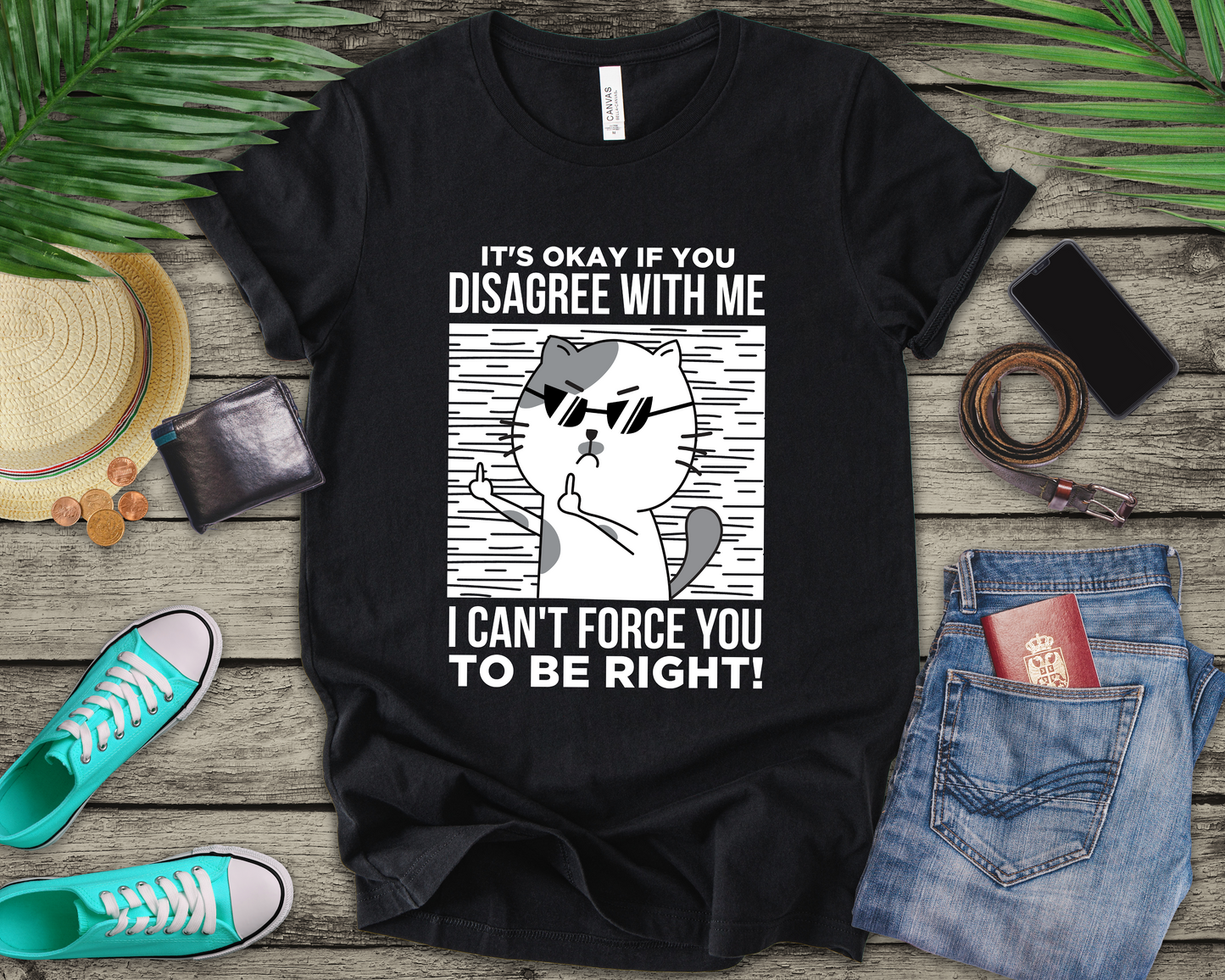 It’s Okay If You Disagree With Me T-Shirt – Angry Cat With Glasses Funny Quote Graphic Tee