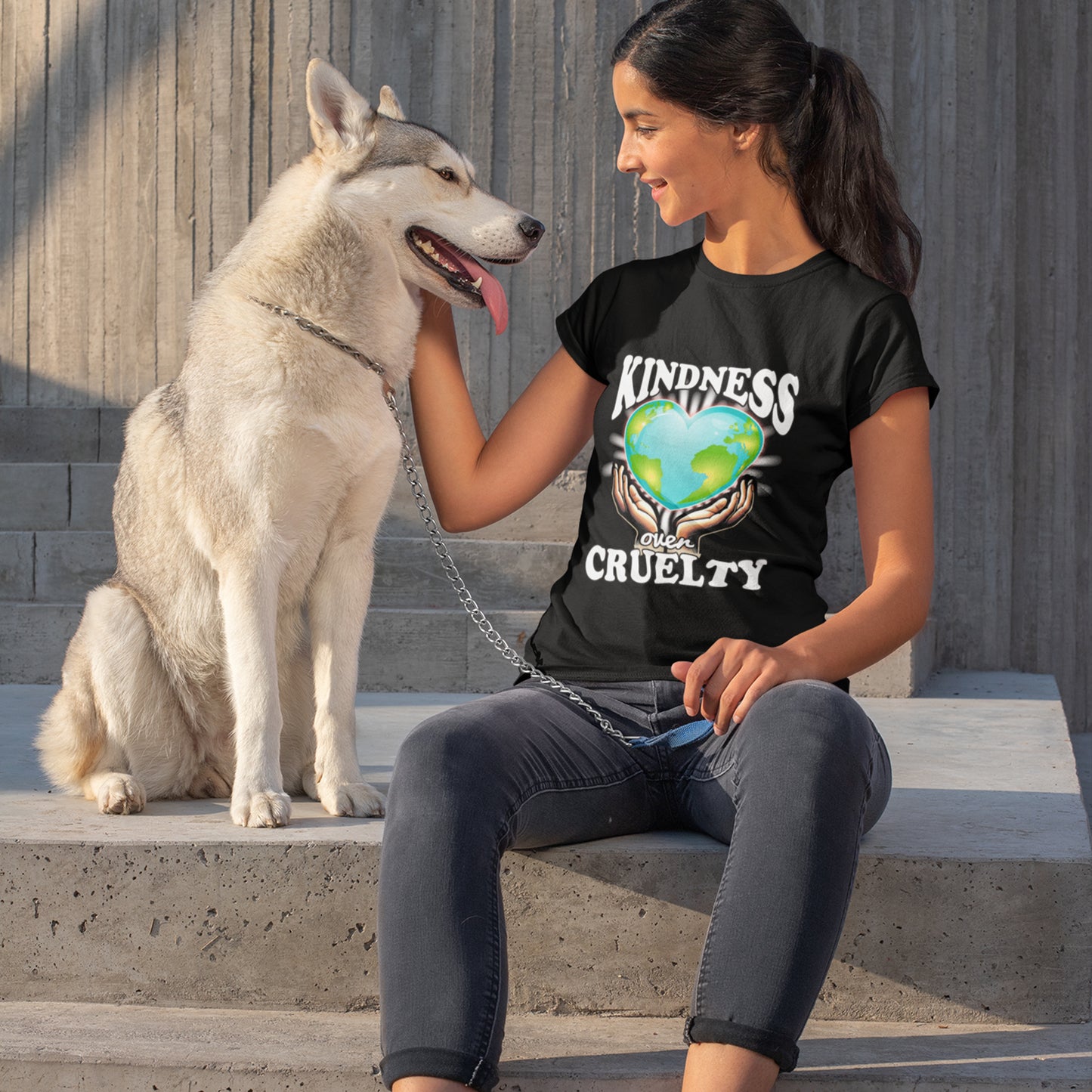 Kindness Over Cruelty | Hands Holding Heart-Shaped Earth Graphic T-Shirt