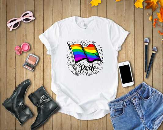 Pride Without Prejudice – Colorful Flag with Lines, Dots & Symbols Graphic T-Shirt