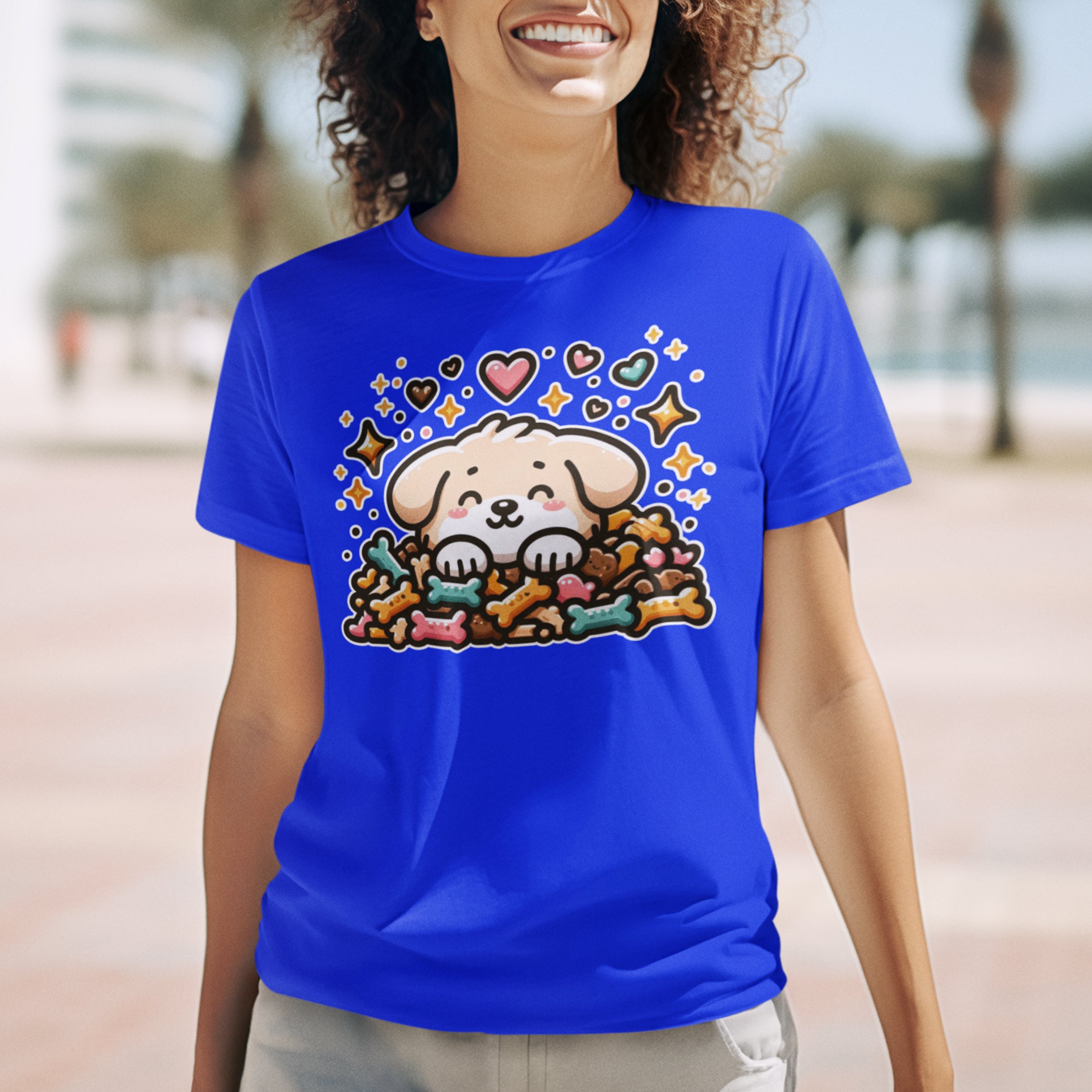 Puppy Face & Paw on a Pile of Treats | Stars & Hearts Reaction Graphic T-Shirt