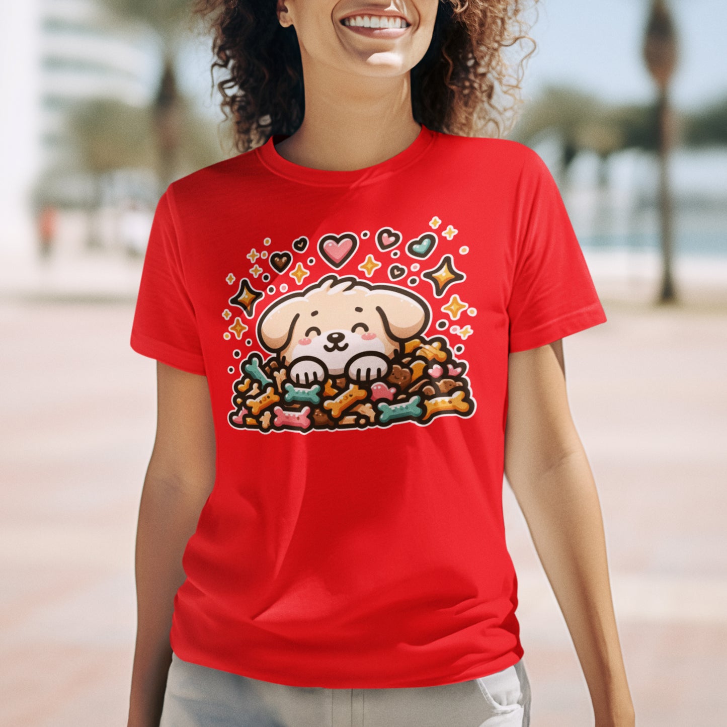 Puppy Face & Paw on a Pile of Treats | Stars & Hearts Reaction Graphic T-Shirt