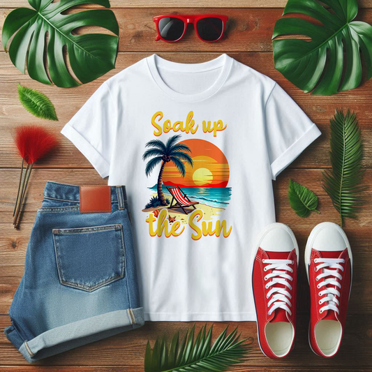 Soak Up The Sun Shirt, Coastal Chill Tee, Summer Sunshine T Shirt, Relaxed Beach Apparel, Sunlight Escape Graphic Top